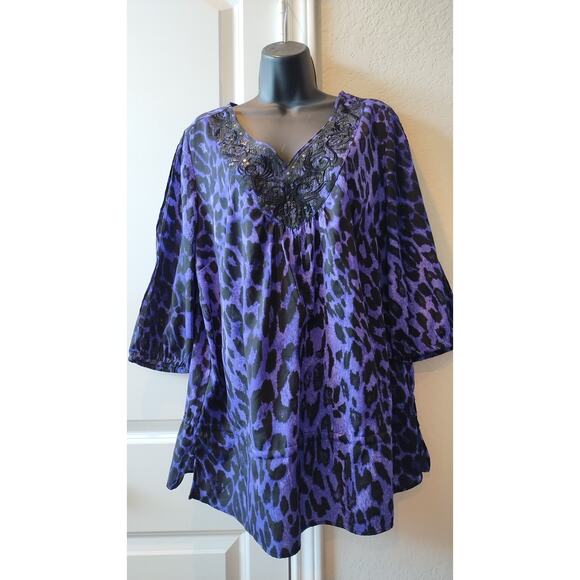 Lane Bryant Purple Cheetah Print Peplum Blouse Women’s 14/16 MobWife office - Picture 1 of 11